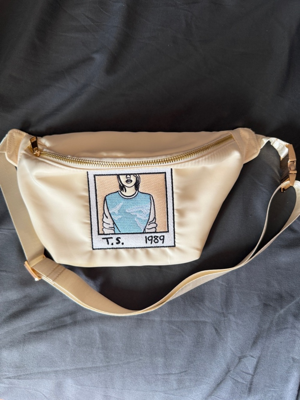 Cream Crossbody Belt Bag with Taylor Swift 1989 Patch